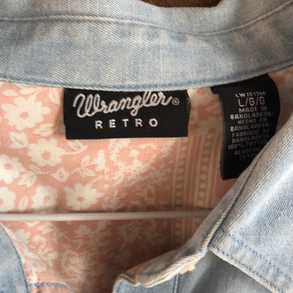 Wrangler RETRO Chambray Denim Button down Western Peach Shirt L - Picture 7 of 9